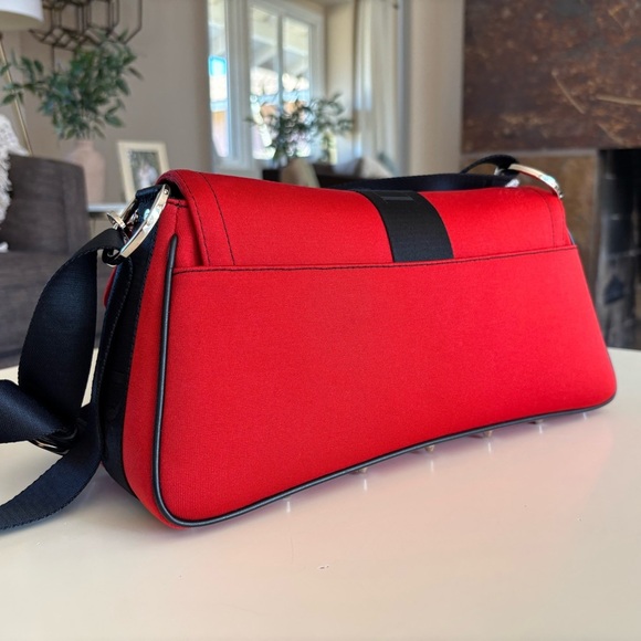 Vintage Rare CHRISTIAN DIOR Rouge Red Black Fabric Hardcore Shoulder Bag - Picture 4 of 16